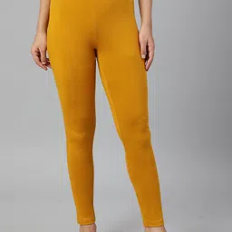 W Women Yellow Solid Ankle Length Leggings-52