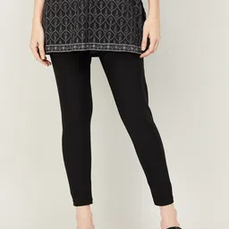 Melange by Lifestyle Women Black Solid Ankle Length Leggings-21