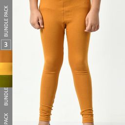 BAESD Girls Pack of 3 Churidar-Length Super Soft Cotton Lycra Leggings-image-95