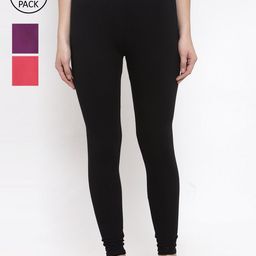 TAG 7 Women Pack Of 3 Solid Churidar-Length Leggings-picture-49