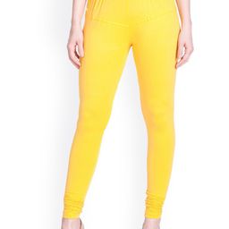 LYRA Women Yellow Solid Churidar-Length Leggings-image-44