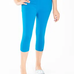 indian flower Girls Blue Solid Three-Fourth Length Leggings-image-89