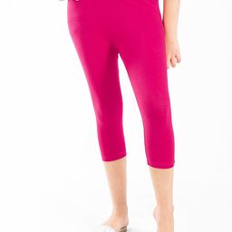 indian flower Girls Pink Solid Three-Fourth Length Leggings-image-74