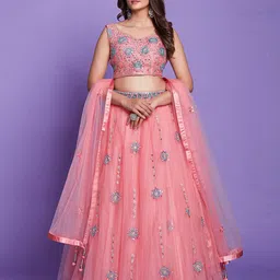 ODETTE Embroidered Mirror Work Ready to Wear Lehenga & Blouse With Dupatta-picture-42