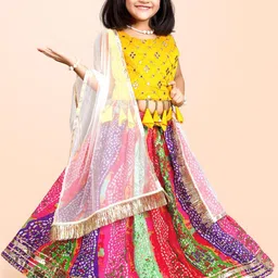 BAESD Girls Bandhani Printed Mirror Work Ready to Wear Lehenga & Blouse With Dupatta-picture-40
