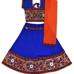 Wish Karo Girls Embroidered Mirror Work Cotton Ready to Wear Lehenga & Blouse With Dupatta-image-82