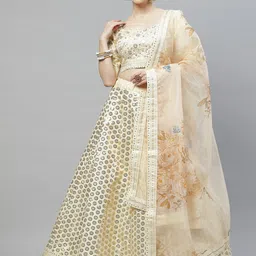 SHUBHKALA Beige Embellished Sequinned Semi-Stitched Lehenga & Unstitched Blouse With Dupatta-picture-14