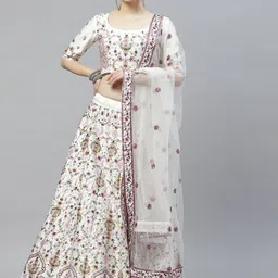 SHUBHKALA White & Maroon Semi-Stitched Lehenga & Unstitched Blouse With Dupatta-picture-32