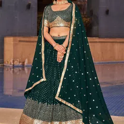 FABPIXEL Ethnic Motifs Embroidered Sequinned Semi-Stitched Lehenga & Blouse With Dupatta-picture-37