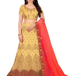MANVAA Embroidered Beads and Stones Semi-Stitched Lehenga & Unstitched Blouse With Dupatta-11