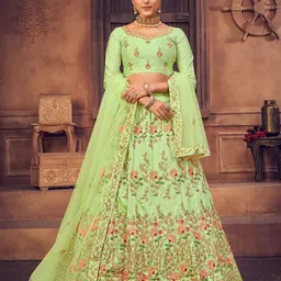 KALINI Embroidered Beads and Stones Semi-Stitched Lehenga & Unstitched Blouse With Dupatta-24