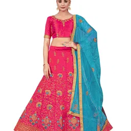 MANVAA Embroidered Beads & Stones Semi-Stitched Lehenga & Unstitched Blouse With Dupatta-picture-5