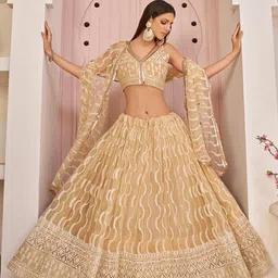 FABPIXEL Embroidered Net Semi-Stitched Lehenga & Unstitched Blouse With Dupatta-picture-16