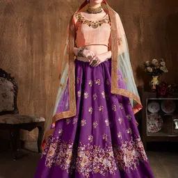 FABPIXEL Purple & Pink Embroidered Semi-Stitched Lehenga & Unstitched Blouse With Dupatta-40