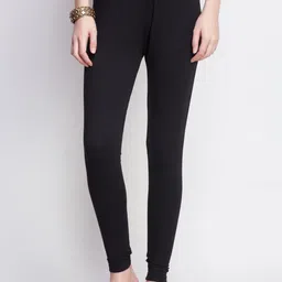 Dollar Missy Women Black Solid Cotton Slim-Fit Ankle-Length Leggings-37