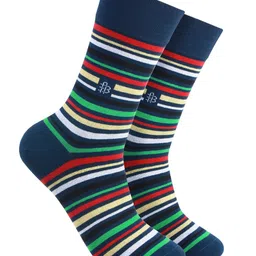 Bonjour Men Navy Blue Striped Printed Socks-image-73