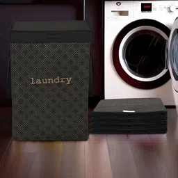 Kuber Industries 5 Pcs Printed Foldable Laundry Baskets With  Lid & Handles-75-L-20