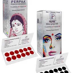 PERPAA Premium Kumkum Set Of 2 Round Stick On Bindi Book - Black & Light Maroon-37
