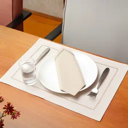 ZEBA Set Of 6 Off-White Cotton Table Placemats & Napkins-21
