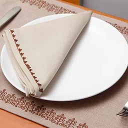 ZEBA Set Of 6 Beige Embroidered Cotton Table Placemats With Napkins-25