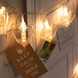 SPARK WORLD White & Yellow Photo Clip Heart Shaped LED String Lights-6