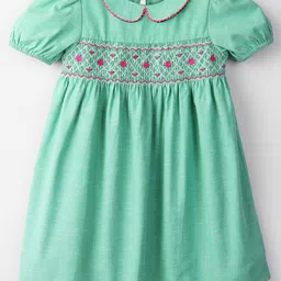 Beebay Girls Smocked Detailed Peter Pan Collar Puff Sleeve A-Line Dress-picture-52