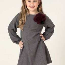Cherry Crumble Girls Grey & Black Cotton Houndstooth Winter A-Line Dress with Pom-Pom-image-22