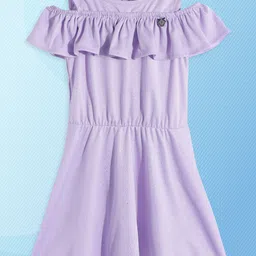 Allen Solly Junior Girls Lavender Shimmery Cold-Shoulder A-Line Dress-picture-58