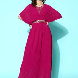Sangria Mirror Work Embellished Maxi Ethnic Dress-image-24