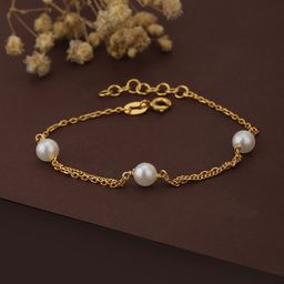Carlton London Gold-Plated White Pearl Studded Handcrafted Link Bracelet-image-3