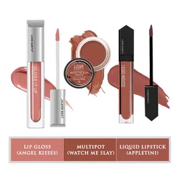 LOVE EARTH Set Of 3 Lip & Cheek Tint Multipot - 8g -Lip Gloss - 3ml-Liquid Lipstick - 6ml image 1