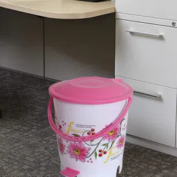 Kuber Industries White & Pink Printed Pedal Dustbins - 10 L-46