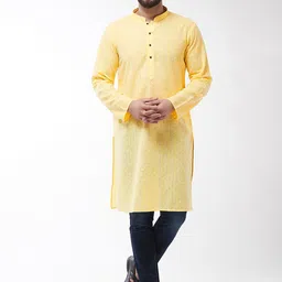 SOJANYA Men Yellow Thread Work Dobby Kurta-picture-13