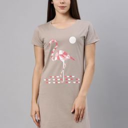 Curare Grey Printed Pure Cotton T-Shirt Nightdress-image-50