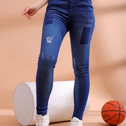 Freehand by The Indian Garage Co Women Blue Straight Fit Clean Look Heavy Fade Floral Printed Stretchable Jeans-image-56