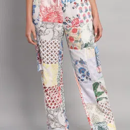 HANDICRAFT PALACE Women Floral Printed Pure Cotton Relaxed Straight Leg Loose Fit Trousers-image-11