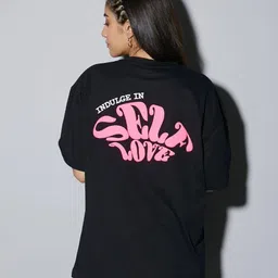 Bonkers Corner Black & Pink Typography Printed Cotton Oversized T-shirt-picture-12