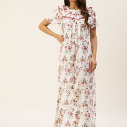 MBeautiful White Organic Cotton Printed Maxi Nightdress-image-75