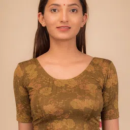 Bindigasm's Advi Floral Printed Round Neck Jacquard Saree Blouse-picture-48
