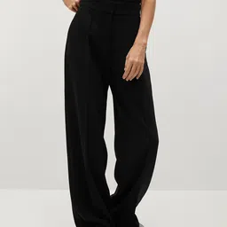 MANGO Women Black Regular Fit Solid Parallel Trousers-image-98