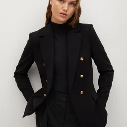 MANGO Women Black Solid Double-Breasted Formal Blazer-picture-33