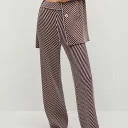 MANGO Women Burgundy & Off-White Checked Regular Fit Parallel Trousers-image-30
