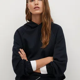MANGO Women Black Solid Hooded Sweatshirt-image-92
