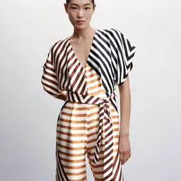 MANGO Striped Extended Sleeves Satin-Finish Jumpsuit-picture-14