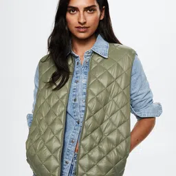 MANGO Women Olive Green Quilted Jacket-image-14