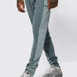 boohooMAN Colourblocked Skinny Fit Cargo Side Panel Track Pants-image-2