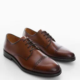 MANGO MAN Leather Derbys with Brogue Detail-image-31
