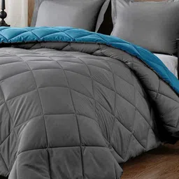 RF RELAXFEEL Grey & Blue Checked Heavy Winter 233 GSM Double Bed Quilt-13