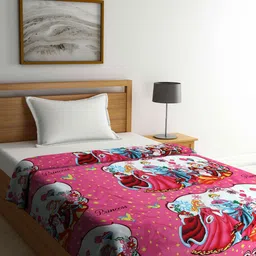 FABINALIV Pink & White Cartoon Characters AC Room 300 GSM Reversible Single Bed Dohar-image-8