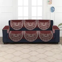 SOKNACK 4-Pcs Maroon & White Ultra Punched Velvet 3-Seater Sofa & Arm Rest Covers-18